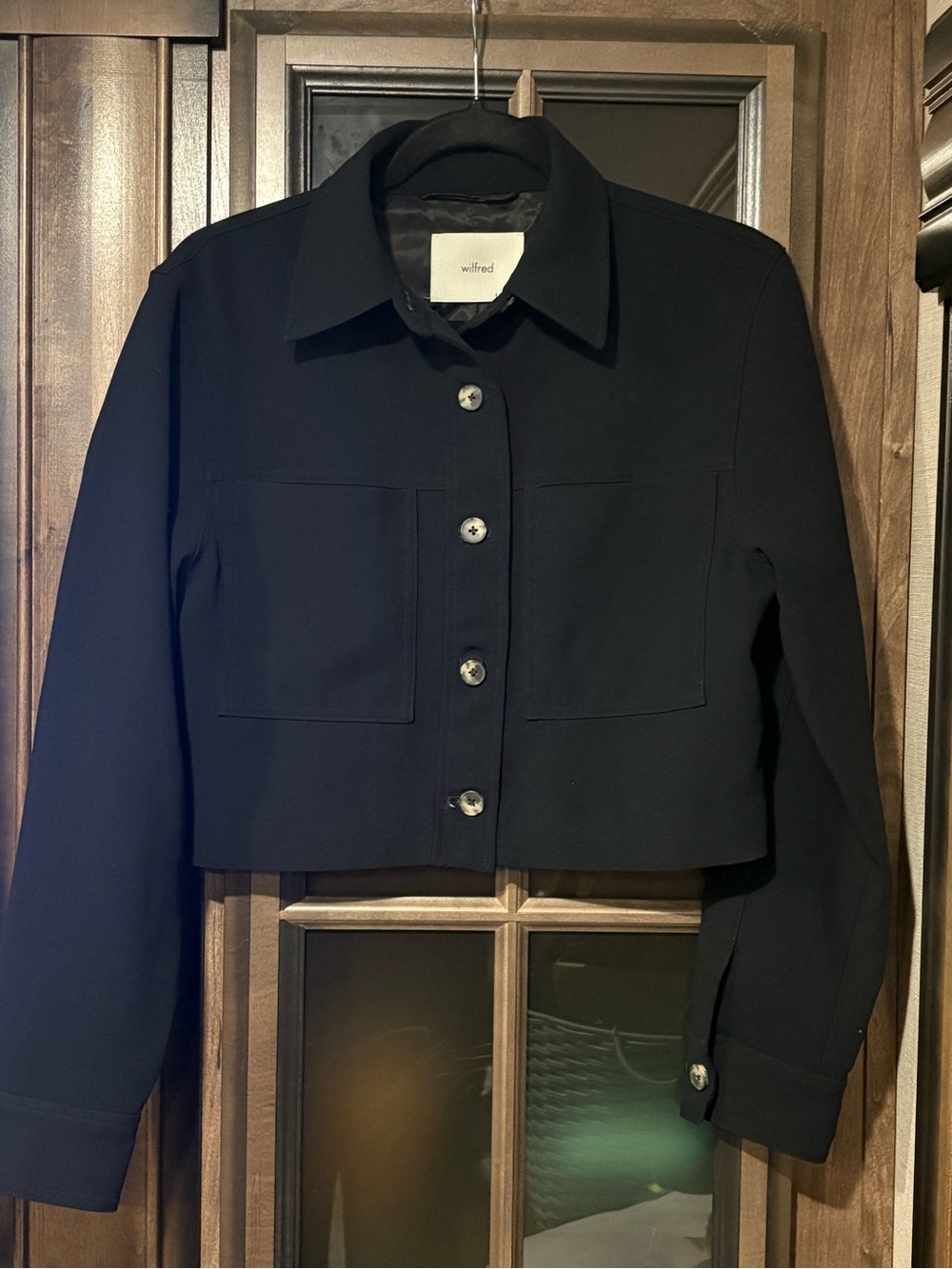 Wilfred Black Cropped Button-Front Jacket with Patch Pockets
